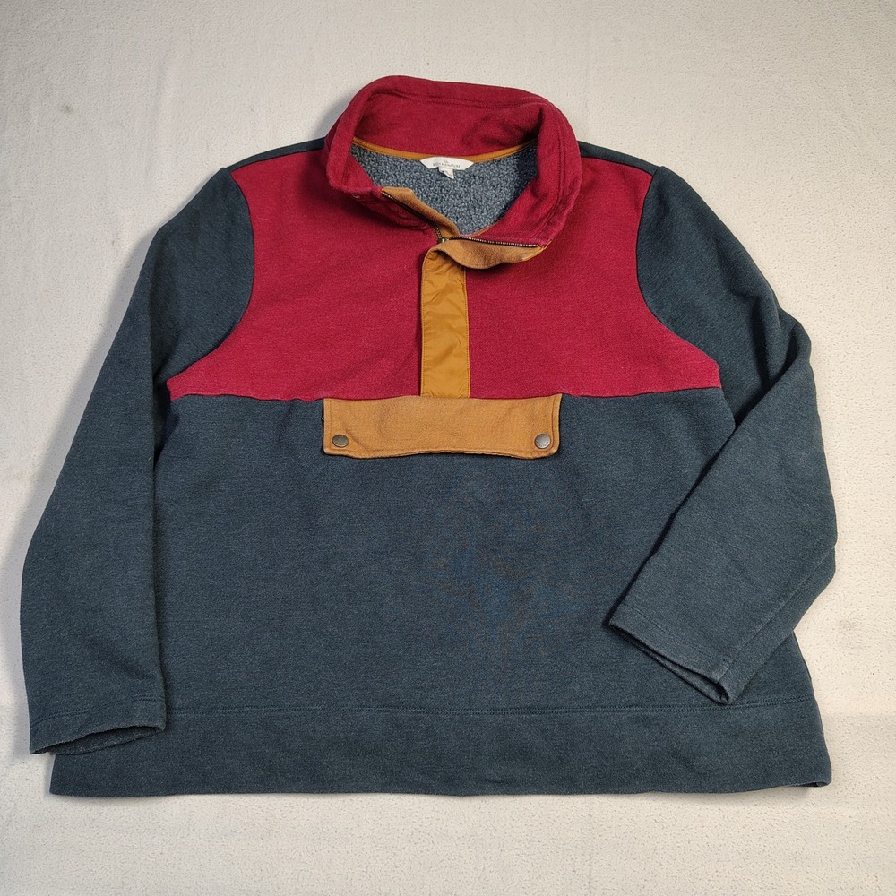L.L. Bean Signature Women Fleece Pullover XL Blue Red Colorblock Quarter Zip